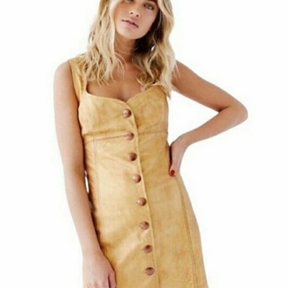 Free People Dresses & Skirts - FREE PEOPLE Leather Dress Holiday New Years Eve Gold Metallic sz 4